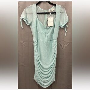NWT Alice Elle size 12 Sky baby Blue Dress ruched back slimming sheer layered